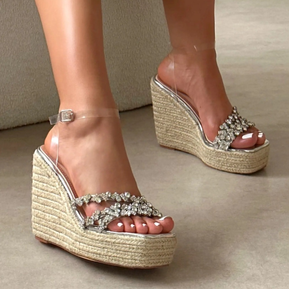 Brand New Silver and Tan Wedge Sandals